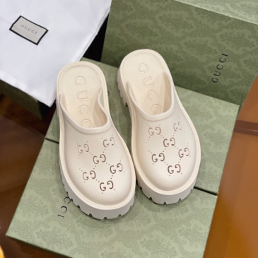 Gucci Women's platform perforated G sandal White
