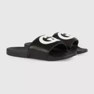 Gucci Matelasse Rubber Slide Sandals Black / White - uafactory