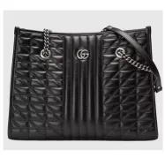 Gucci GG Marmont Medium Tote Bag Black Matelassé Leather Double G - uafactory