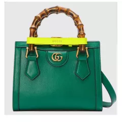 Gucci GG Diana Mini Tote Bag Double G Green Leather - uafactory