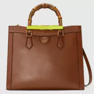 Gucci Diana Medium Tote Bag Double G Brown Leather Bamboo Handles - uafactory