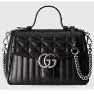 Gucci GG Marmont Small Top Handle Bag Black Matelassé Leather Double G - uafactory