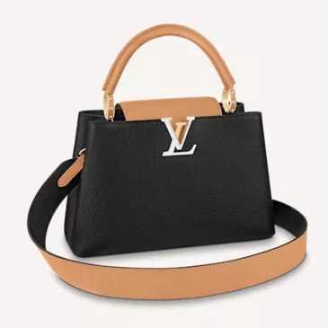 Louis Vuitton Capucines MM Handbag Black Gold Arizona Taurillon Leather