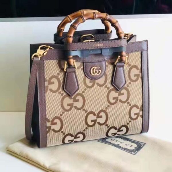 Gucci Diana Jumbo GG Small Tote Bag Double G Camel Canvas