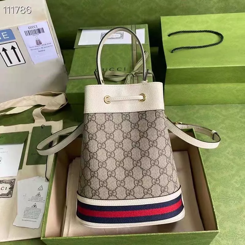 Gucci Ophidia Mini GG Bucket Bag Beige Ebony GG Supreme Canvas - uafactory