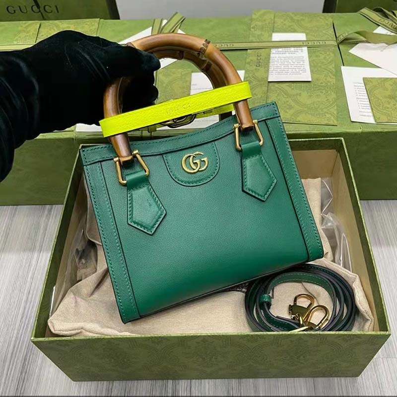 Gucci GG Diana Mini Tote Bag Double G Green Leather