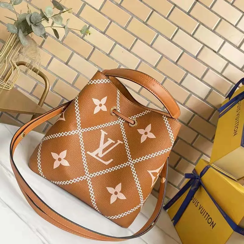 Louis Vuitton NéoNoé MM Bucket Bag Orange Embroidered Embossed Grained Cowhide - uafactory