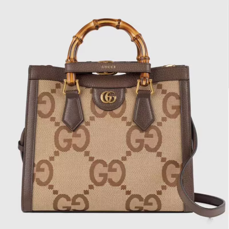 Gucci Diana Jumbo GG Small Tote Bag Double G Camel Canvas - uafactory