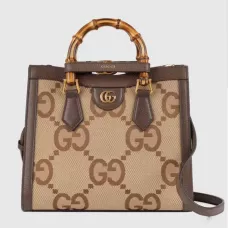 Gucci Diana Jumbo GG Small Tote Bag Double G Camel Canvas - uafactory
