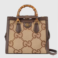 Gucci Diana Jumbo GG Small Tote Bag Double G Camel Canvas