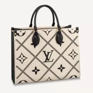 Louis Vuitton OnTheGo MM Tote Bag Beige Embossed Supple Grained Cowhide - uafactory