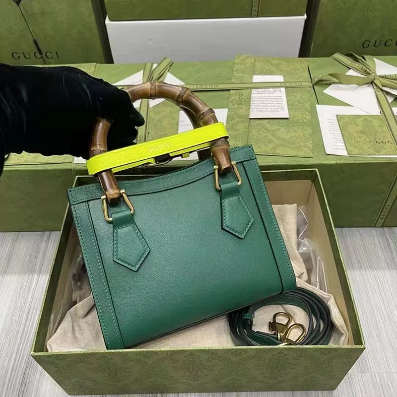 Gucci GG Diana Mini Tote Bag Double G Green Leather - uafactory