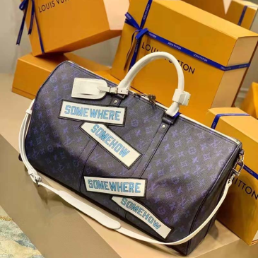 Louis Vuitton Keepall Bandoulière 50 Travel Bag Blue Monogram Canvas