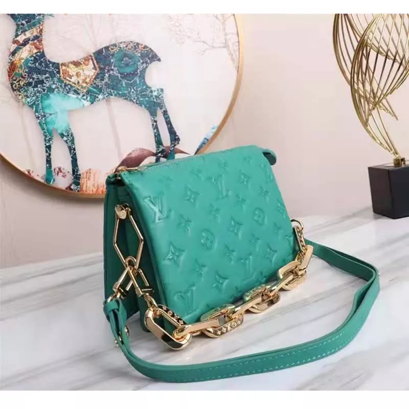 Louis Vuitton Coussin BB Handbag Emerald Monogram Embossed Puffy Lambskin - uafactory