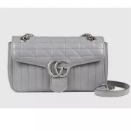 Gucci GG Marmont Small Shoulder Bag Grey Matelassé Leather Double G - uafactory
