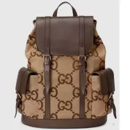Gucci Backpack Jumbo GG Camel Ebony Canvas Brown Leather - uafactory