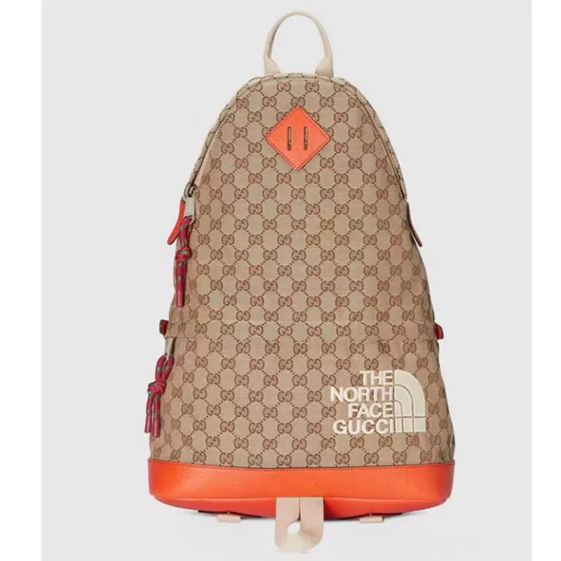 Gucci x The North Face Backpack Beige Original GG Canvas Orange Leather - uafactory