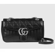 Gucci GG Marmont Small Shoulder Bag Black Matelassé Leather Double G - uafactory