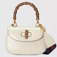 Gucci Small Bamboo GG Top Handle Bag White Leather - uafactory