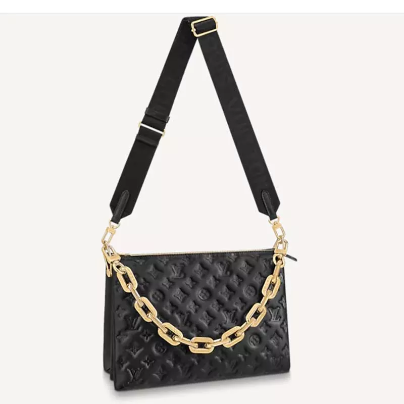 Louis Vuitton Coussin MM Handbag Black Monogram Embossed Puffy Lambskin - uafactory