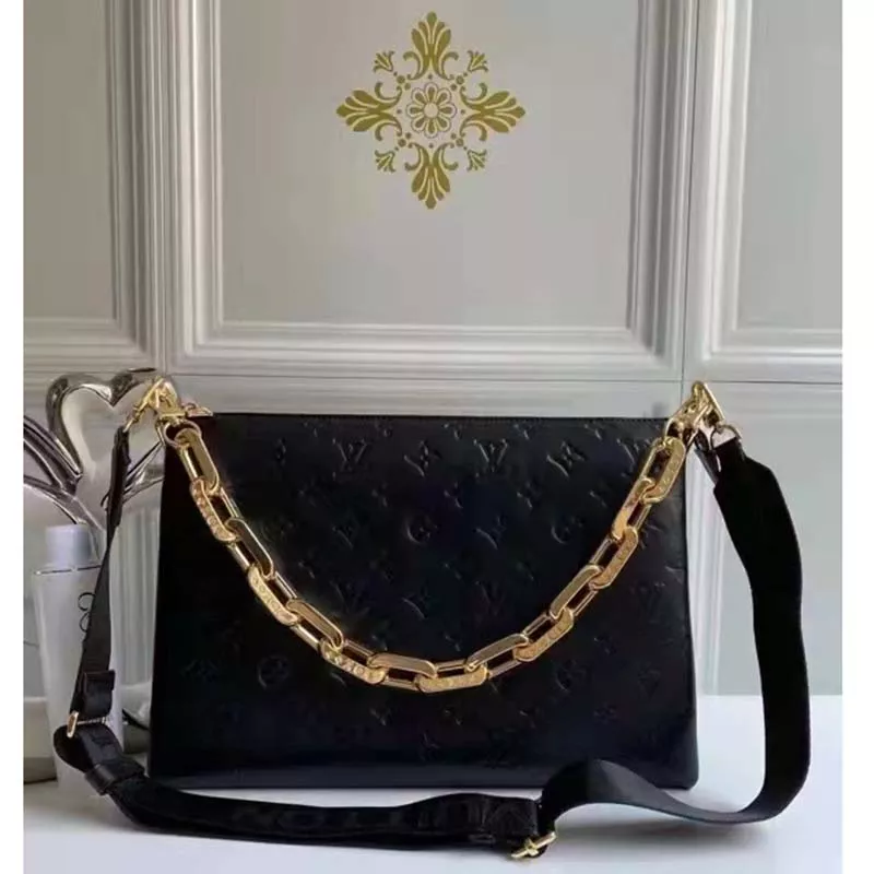 Louis Vuitton Coussin MM Handbag Black Monogram Embossed Puffy Lambskin - uafactory