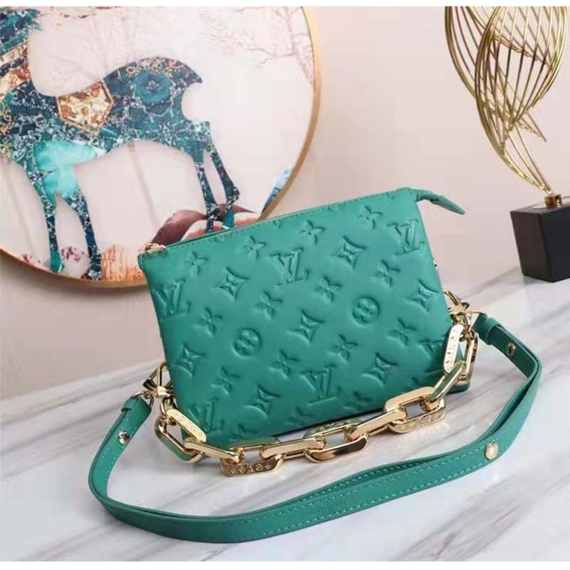 Louis Vuitton Coussin BB Handbag Emerald Monogram Embossed Puffy Lambskin
