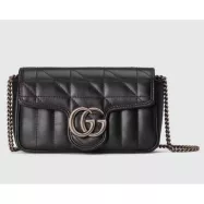 Gucci Women GG Marmont Super Mini Bag Black Double G Matelassé - uafactory