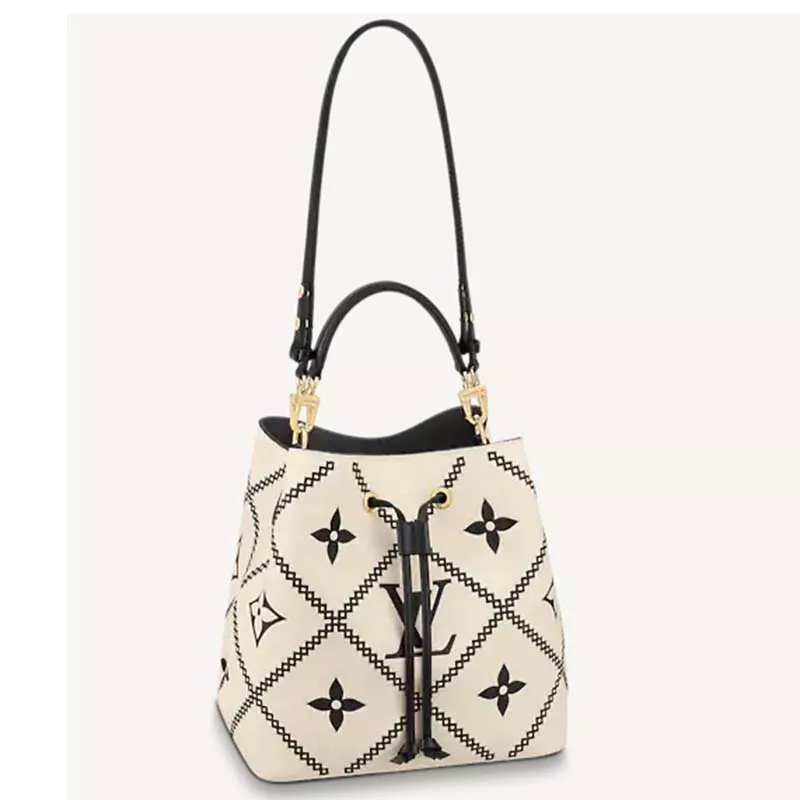 Louis Vuitton NéoNoé MM Bucket Bag Beige Embroidered Embossed Grained Cowhide - uafactory