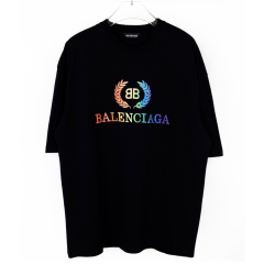 Balenciaga Rainbow BB Logo Embroidered T-Shirt Black