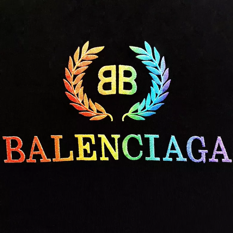 Balenciaga Rainbow BB Logo Embroidered T-Shirt Black - uafactory