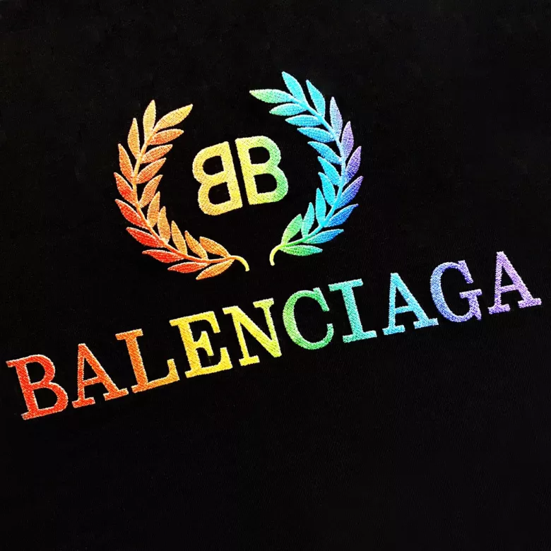 Balenciaga Rainbow BB Logo Embroidered T-Shirt Black - uafactory